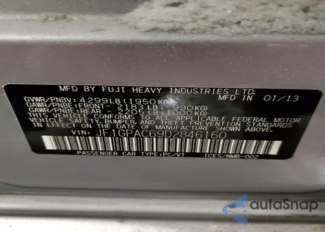 2013 Subaru Impreza Premium из США, поврежденный, VIN JF1GPAC69D2846160